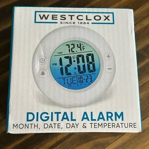 Westclox White Digital Alarm Clock with Temperature Display